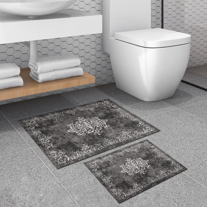Mijölnir 510616 Juego de Alfombras de Baño de Poliéster Gris 2 Piezas 50x60 cm y 60x100 cm